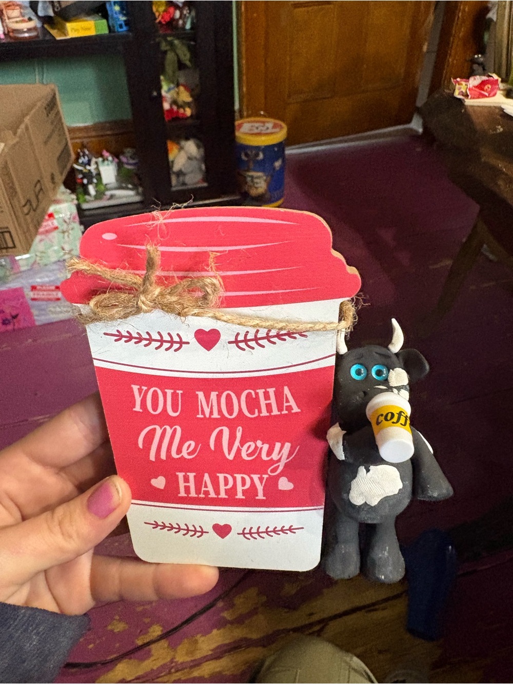Mr bull, You Mocha Me Very Happy Red Coffee Cup Wall Decor